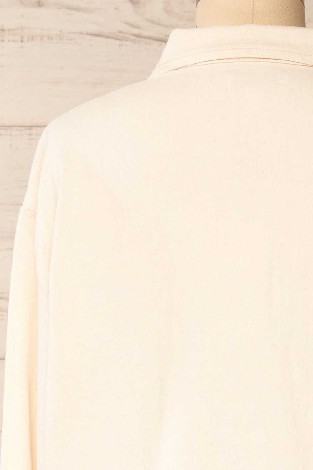 Majorque Oversized Beige Denim Shirt | La petite garçonne back close-up