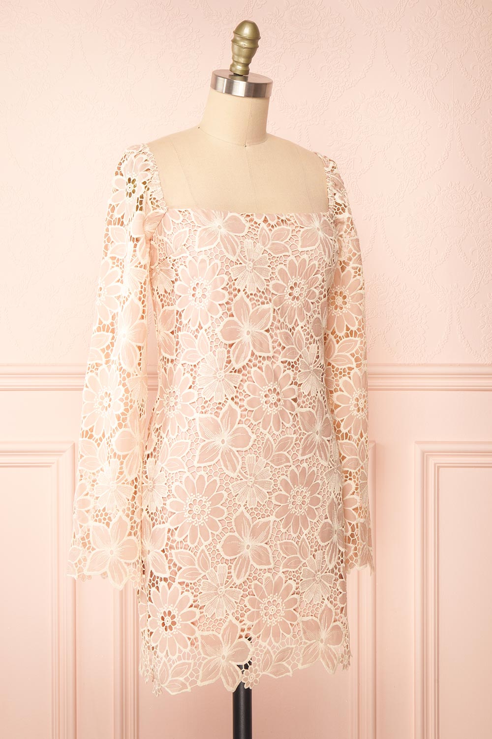 Marie-Liesse Short Pink Open-Work Lace Dress | Boutique 1861 side view