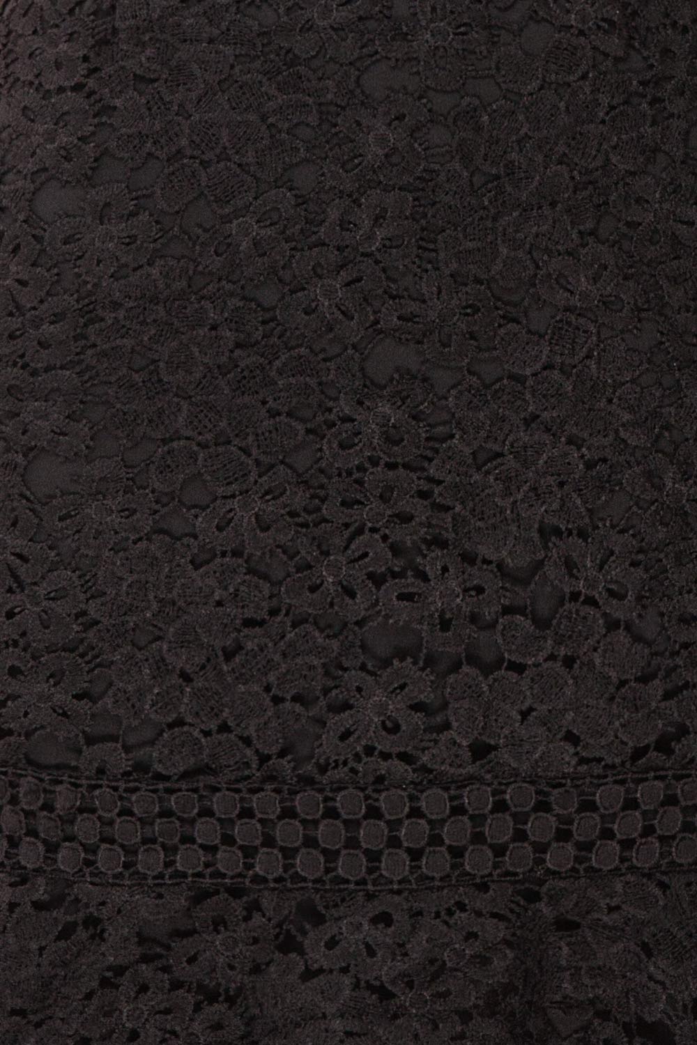 Marisela Black Lace Cocktail Dress | Robe en Dentelle fabric close up | Boutique 1861