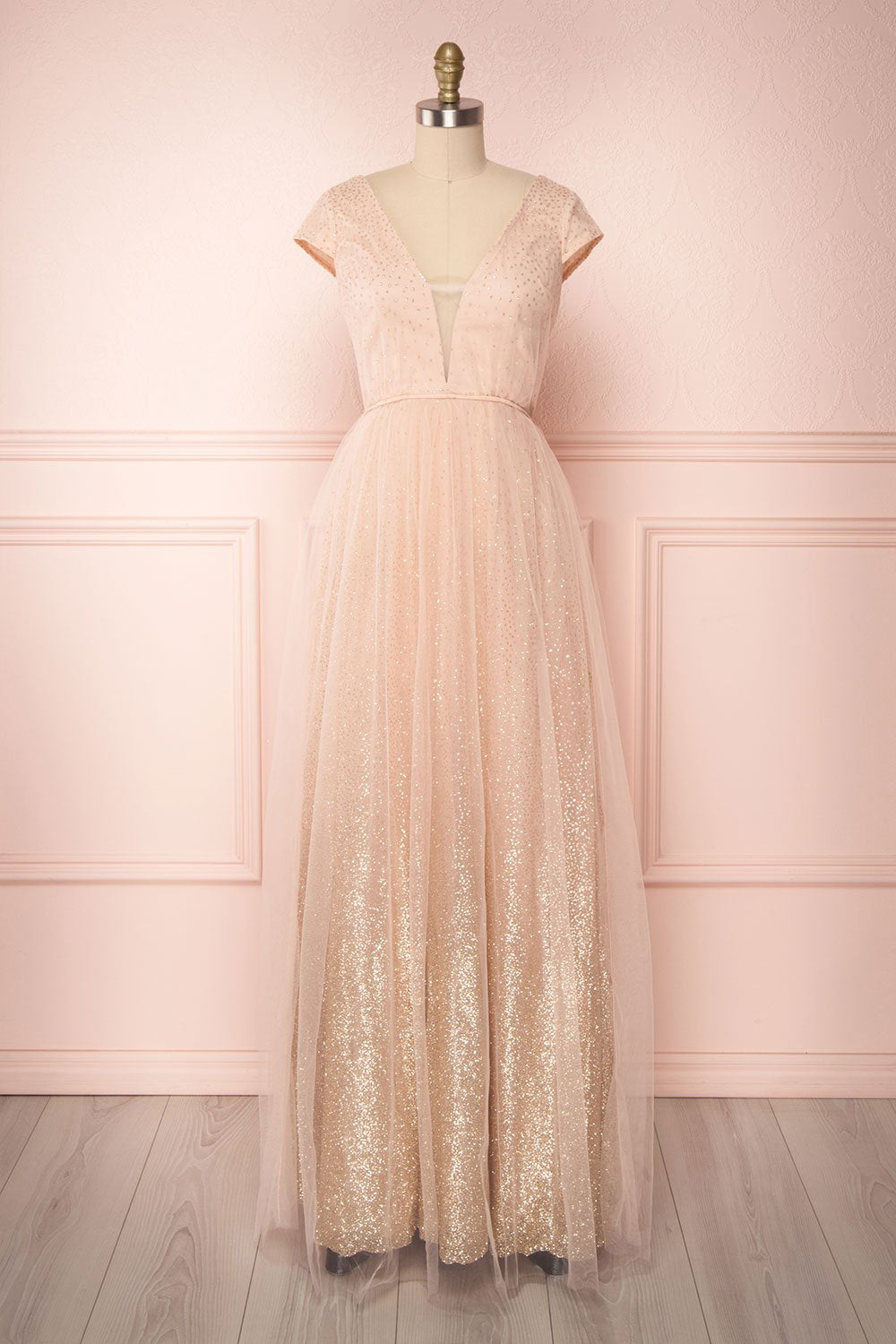 Marjolie | Pink Glitter Tulle Maxi Gown