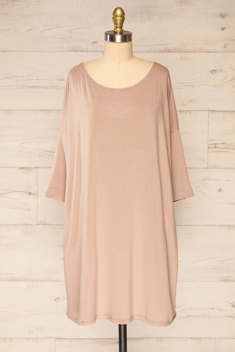 Marthine Taupe Oversized Tunic Top w/ Pockets | La petite garçonne front view