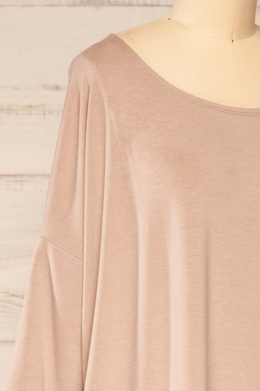 Marthine Taupe Oversized Tunic Top w/ Pockets | La petite garçonne side close-up
