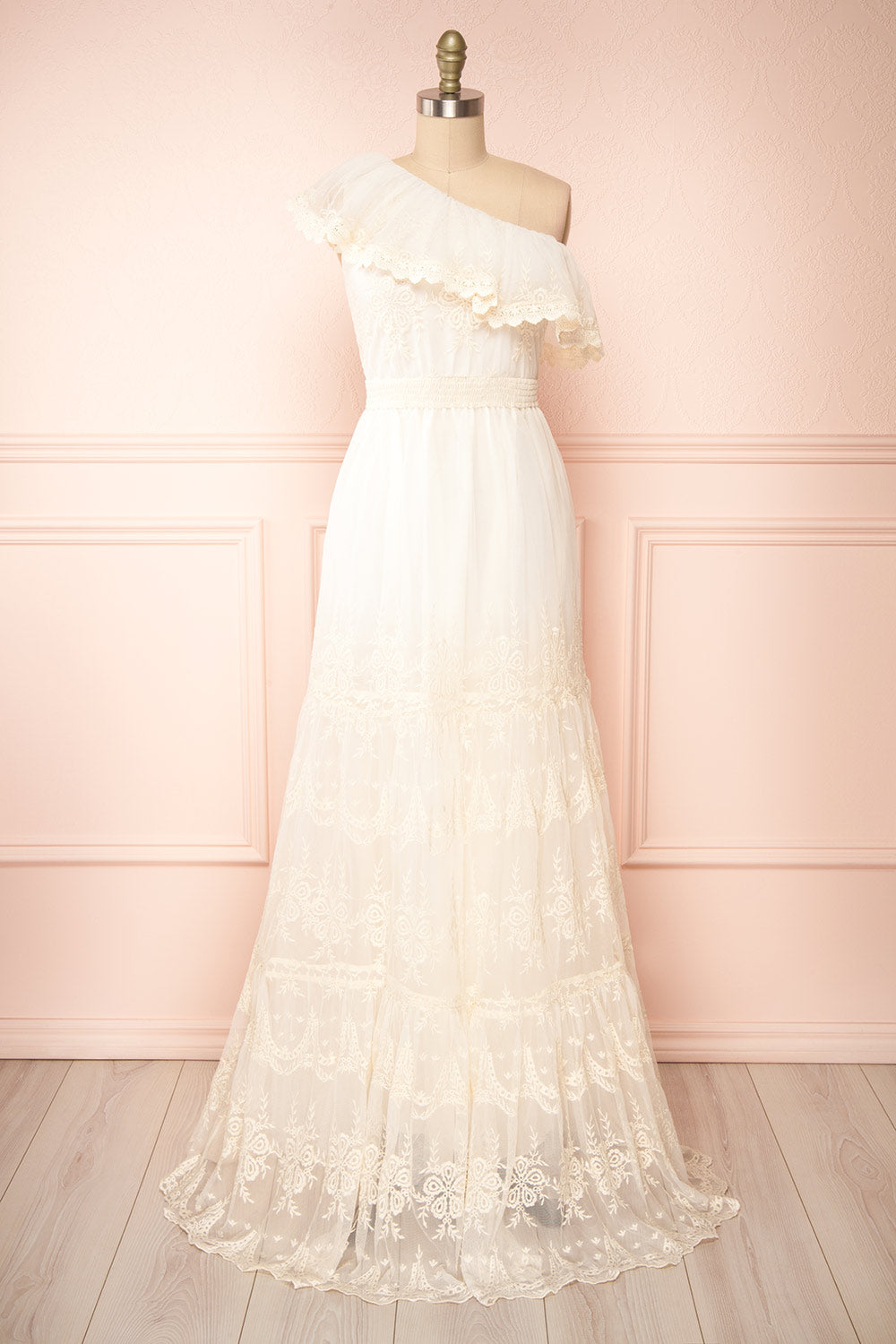 Mary-Grace One Shoulder Embroidered Maxi Dress | Boudoir 1861 front view