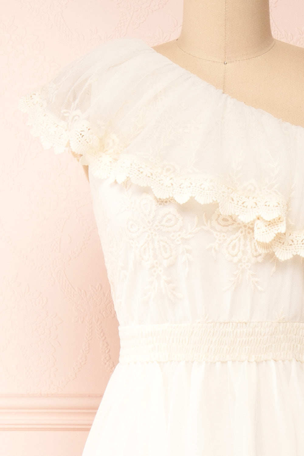 Mary-Grace One Shoulder Embroidered Maxi Dress | Boudoir 1861 front close-up