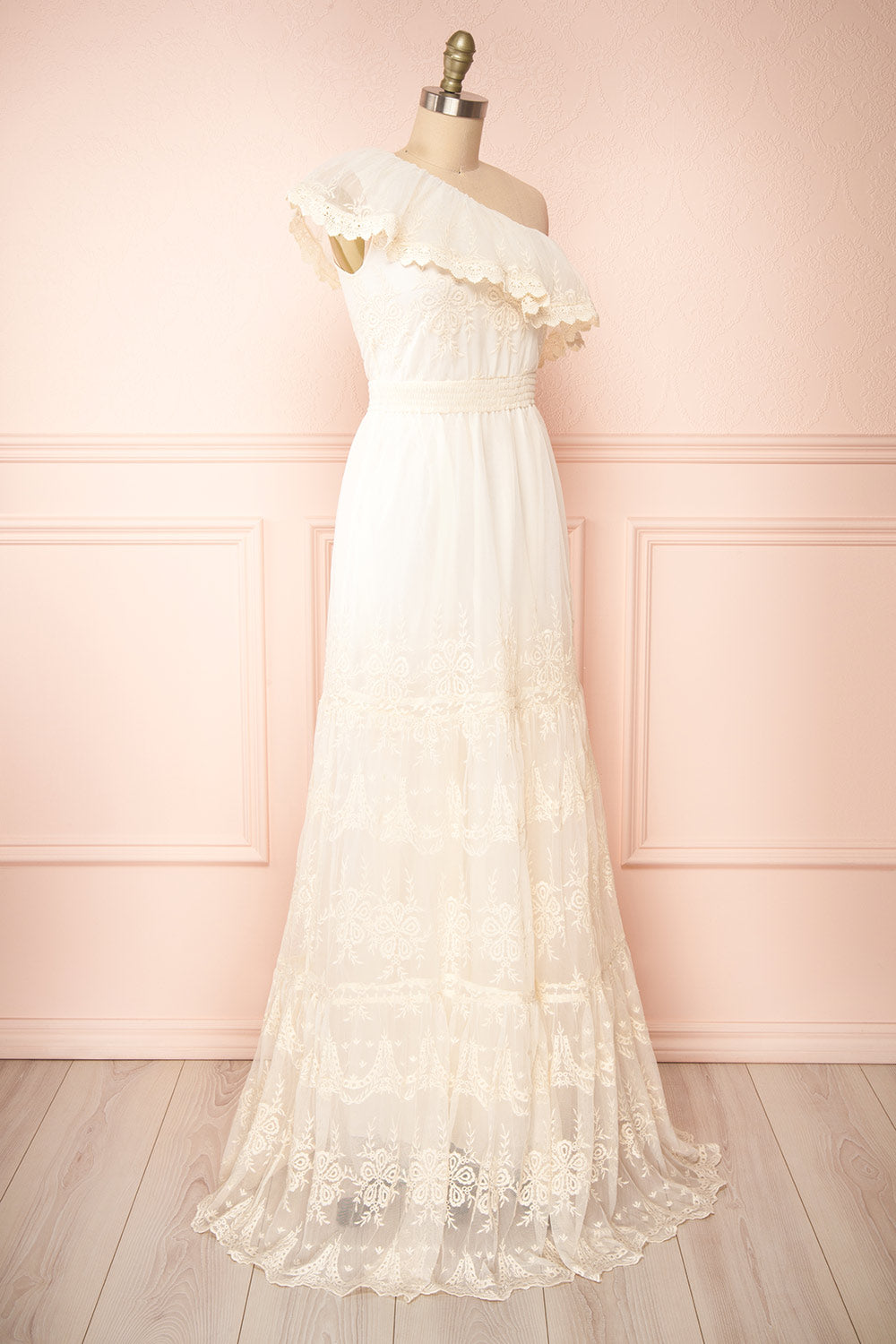 Mary-Grace One Shoulder Embroidered Maxi Dress | Boudoir 1861 side view