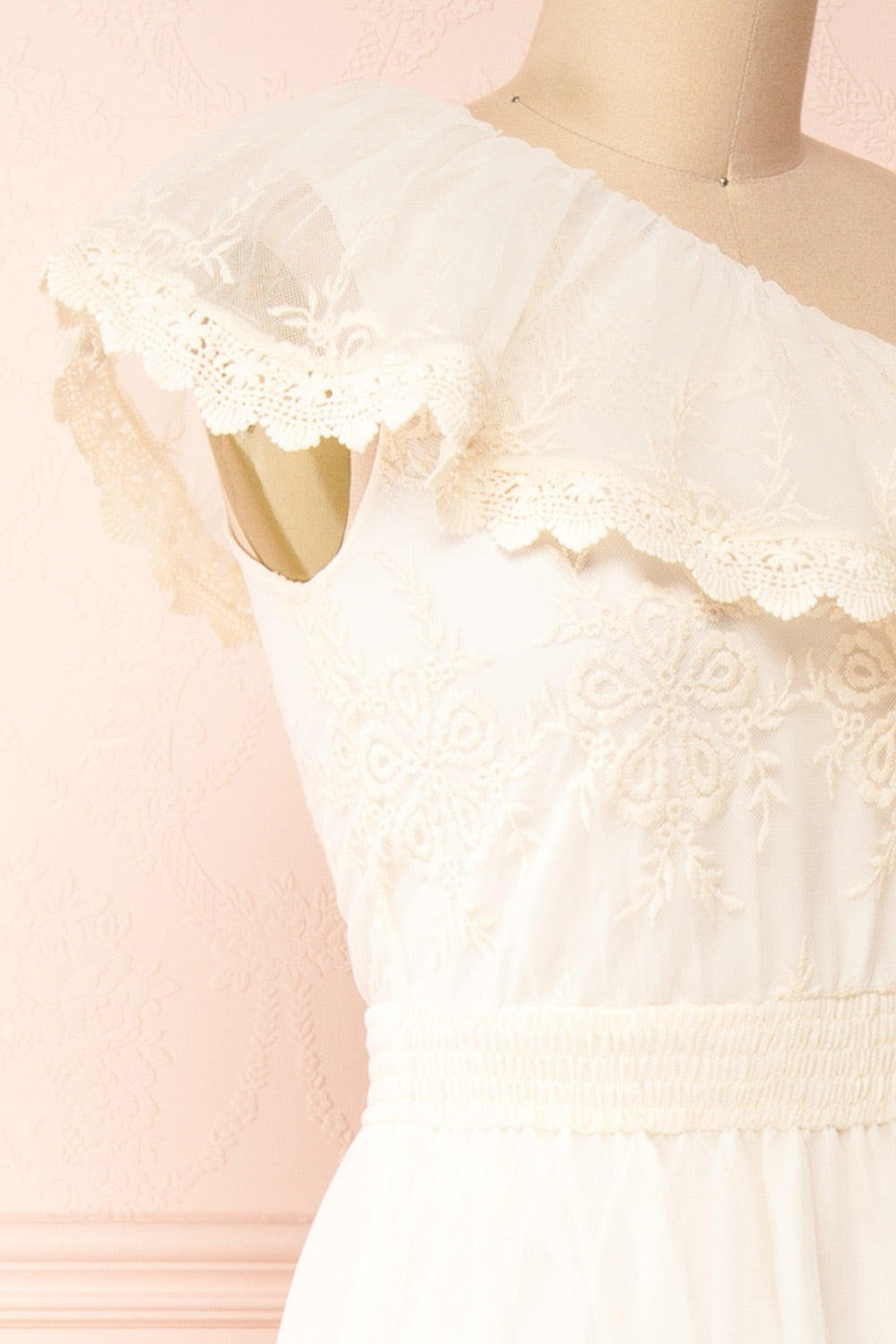 Mary-Grace One Shoulder Embroidered Maxi Dress | Boudoir 1861 side close-up