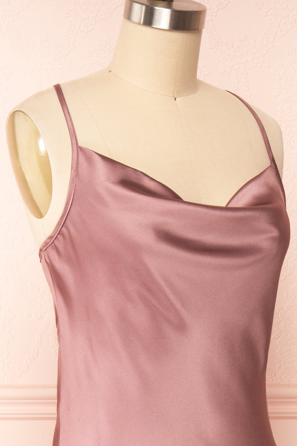 Mary-Pier Mauve Cowl Neck Midi Dress | Boutique 1861 side close up