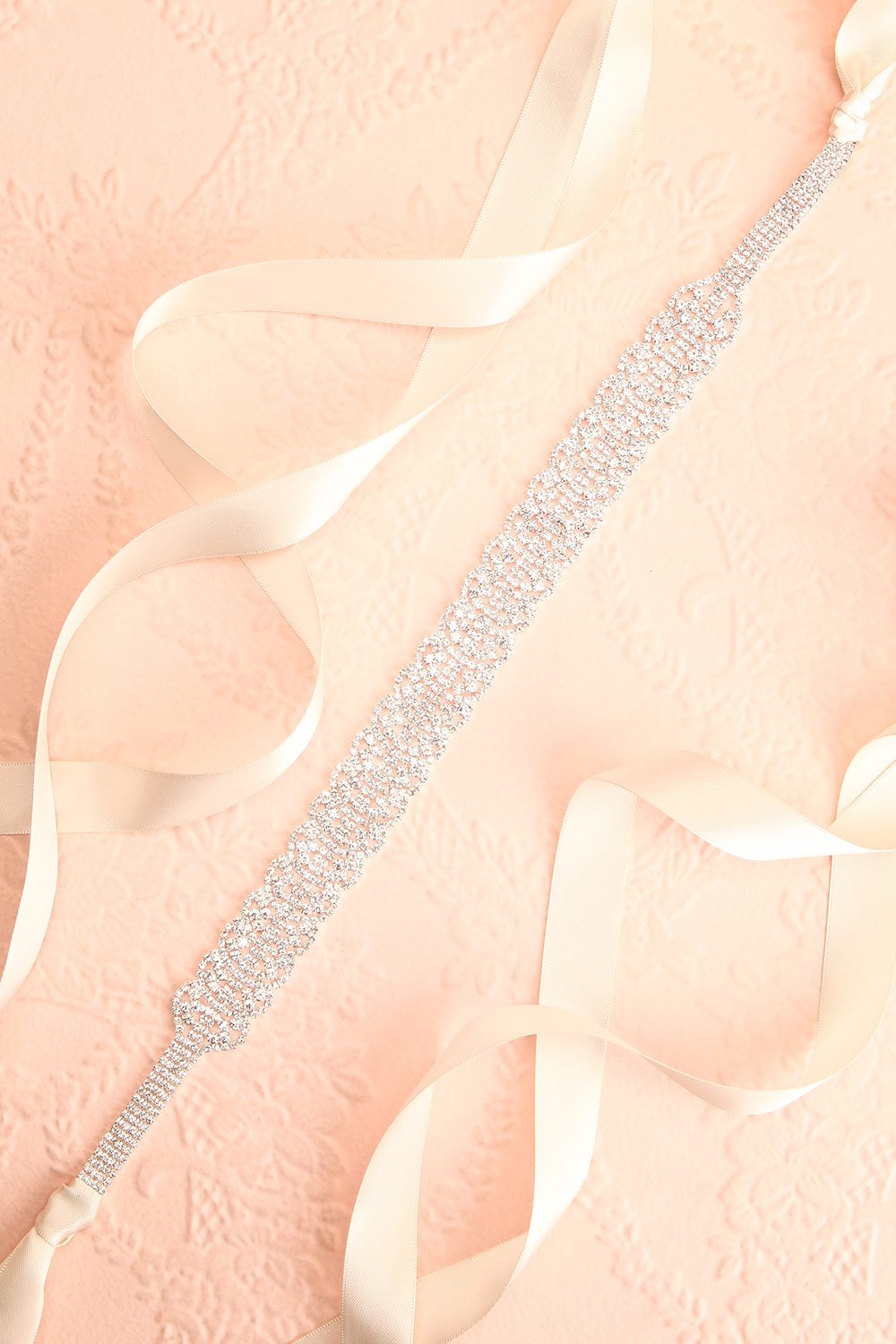 Mayerly White Ribbon Belt with Rhinestones | Boudoir 1861 flat view