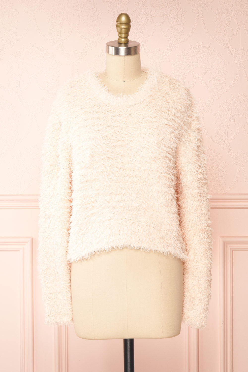 Mazie Blush Fuzzy Cropped Sweater | Boutique 1861 front view