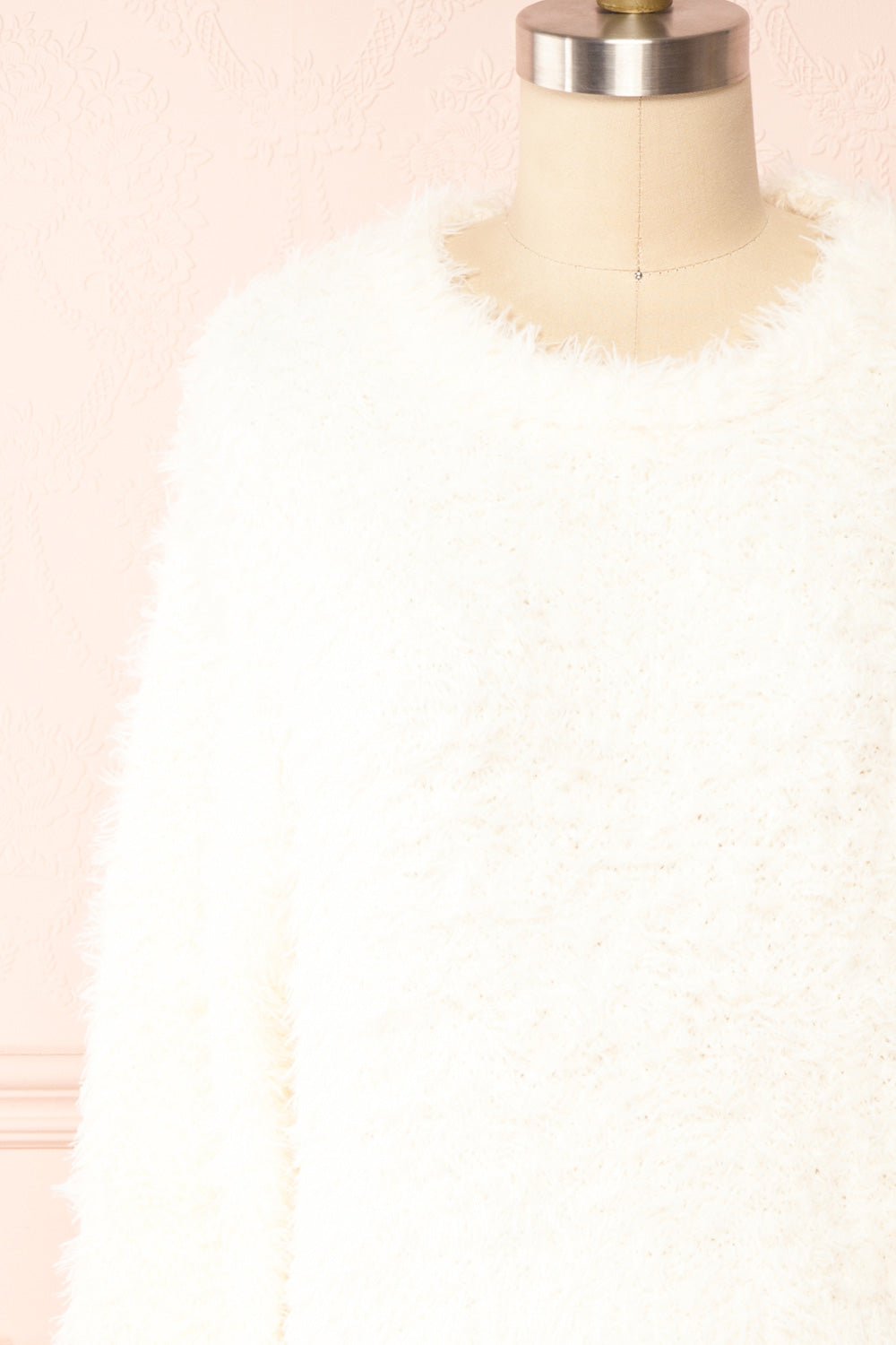 Mazie Cream Fuzzy Cropped Sweater | Boutique 1861 front close up