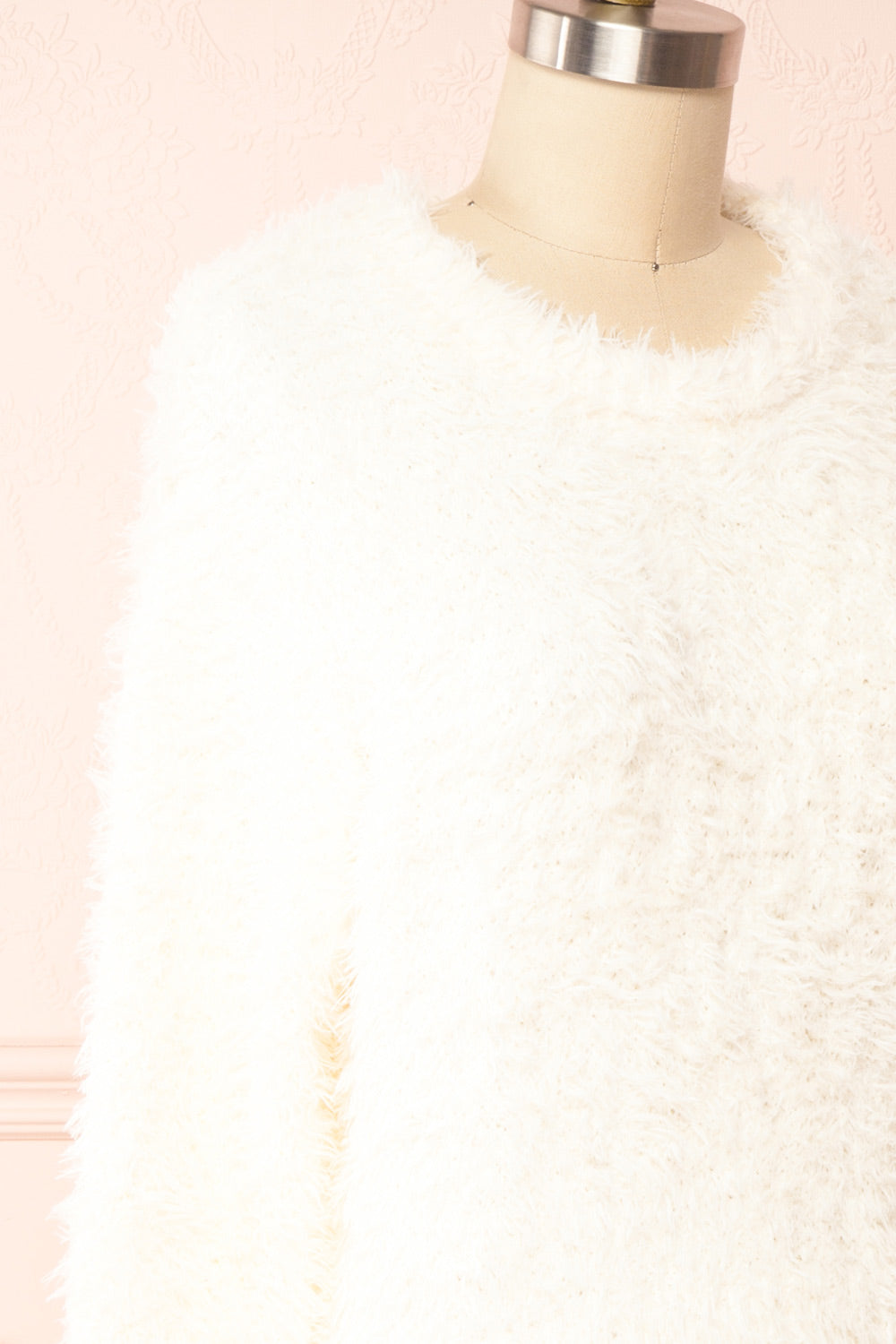 Mazie Cream Fuzzy Cropped Sweater | Boutique 1861 side close up
