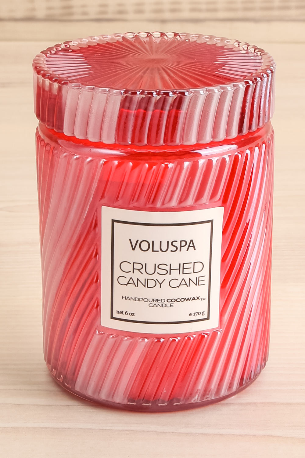 Medium Glass Candle Candy Cane | Voluspa | La petite garçonne closed close-up