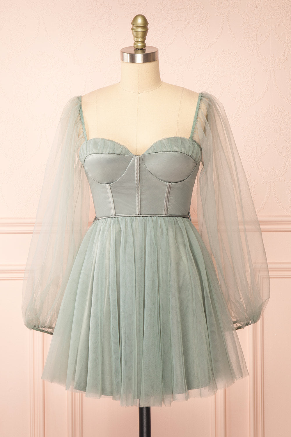 mint green confirmation dresses Melilla Sage Short Tulle Dress w/ Satin Corset