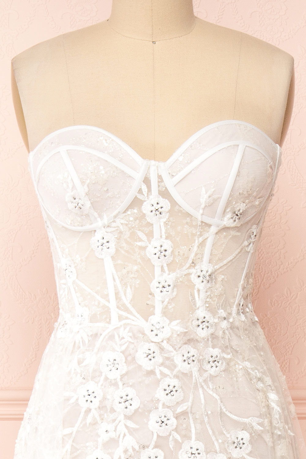 Melodie Corset Dress with Floral Lace | Boudoir 1861 front close-up