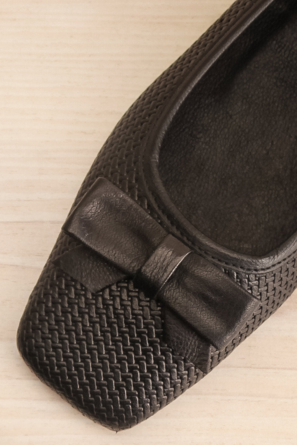 Kelowna Black Woven Leather Ballerina Flats | La petite garçonne flat close-up
