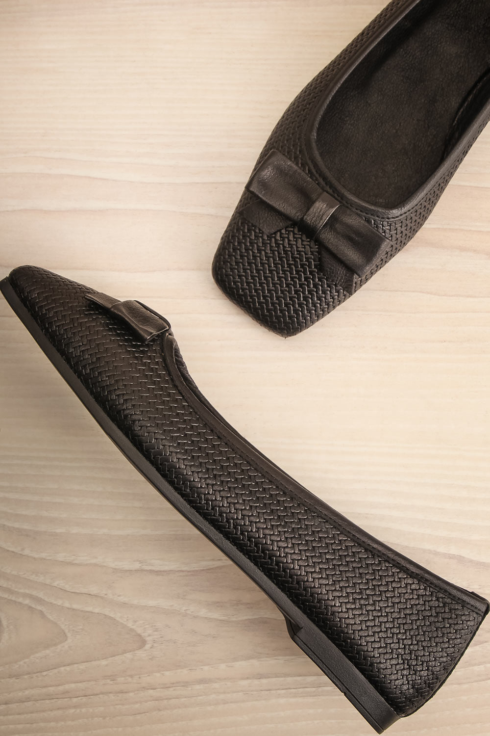 Kelowna Black Woven Leather Ballerina Flats | La petite garçonne flat view