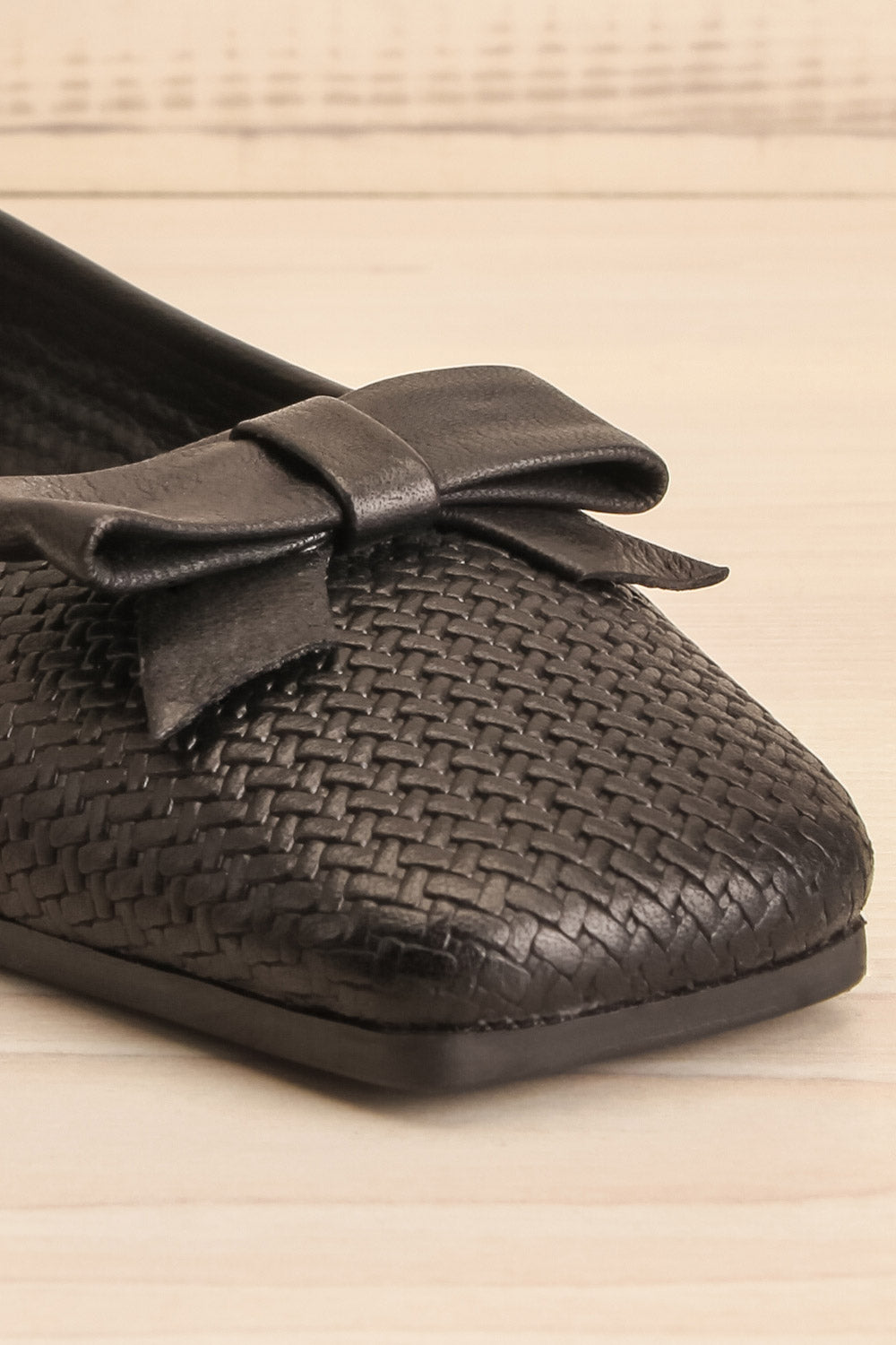 Kelowna Black Woven Leather Ballerina Flats | La petite garçonne front close-up