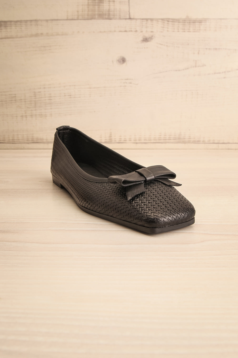 Kelowna Black Woven Leather Ballerina Flats | La petite garçonne front view