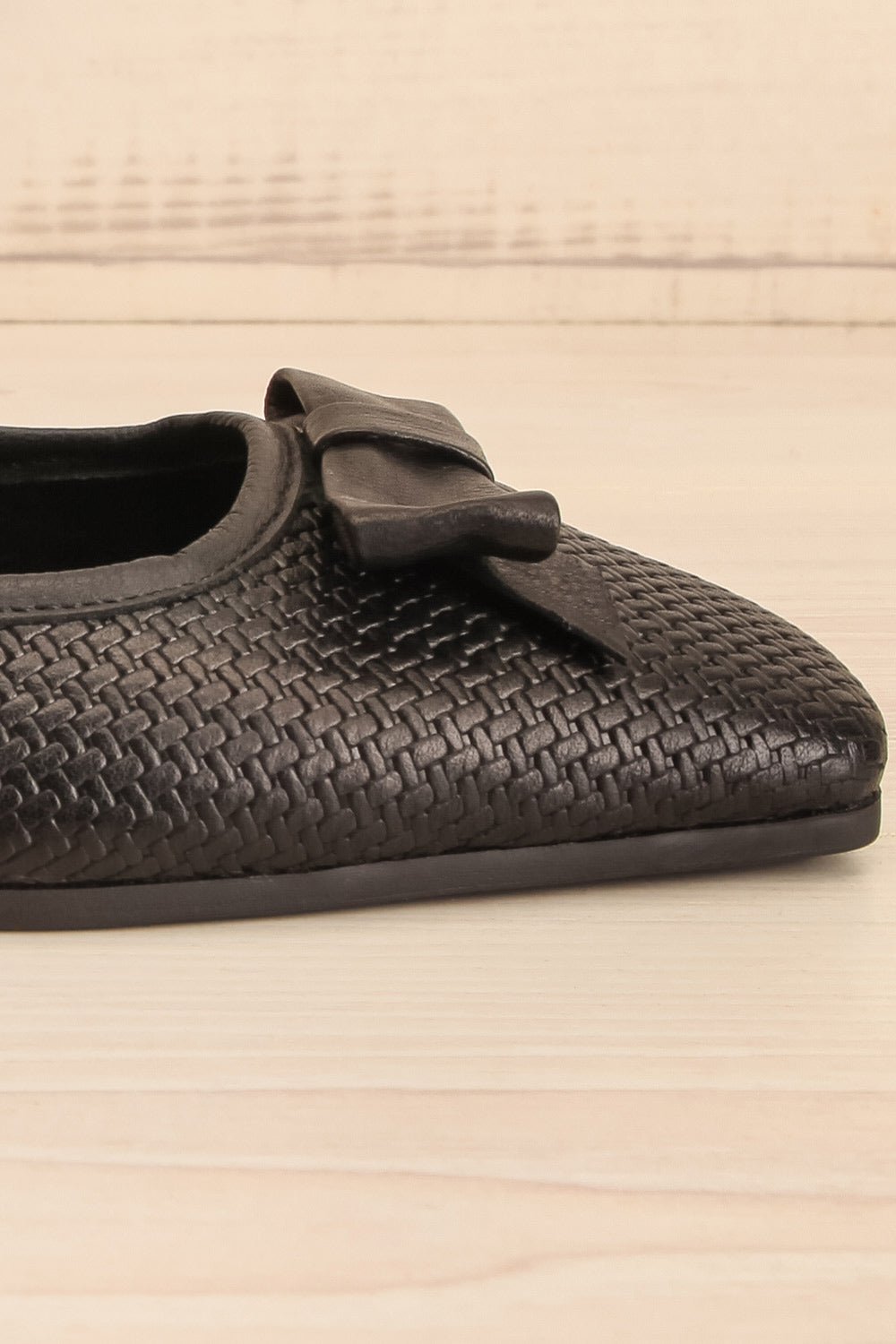 Kelowna Black Woven Leather Ballerina Flats | La petite garçonne side front close-up