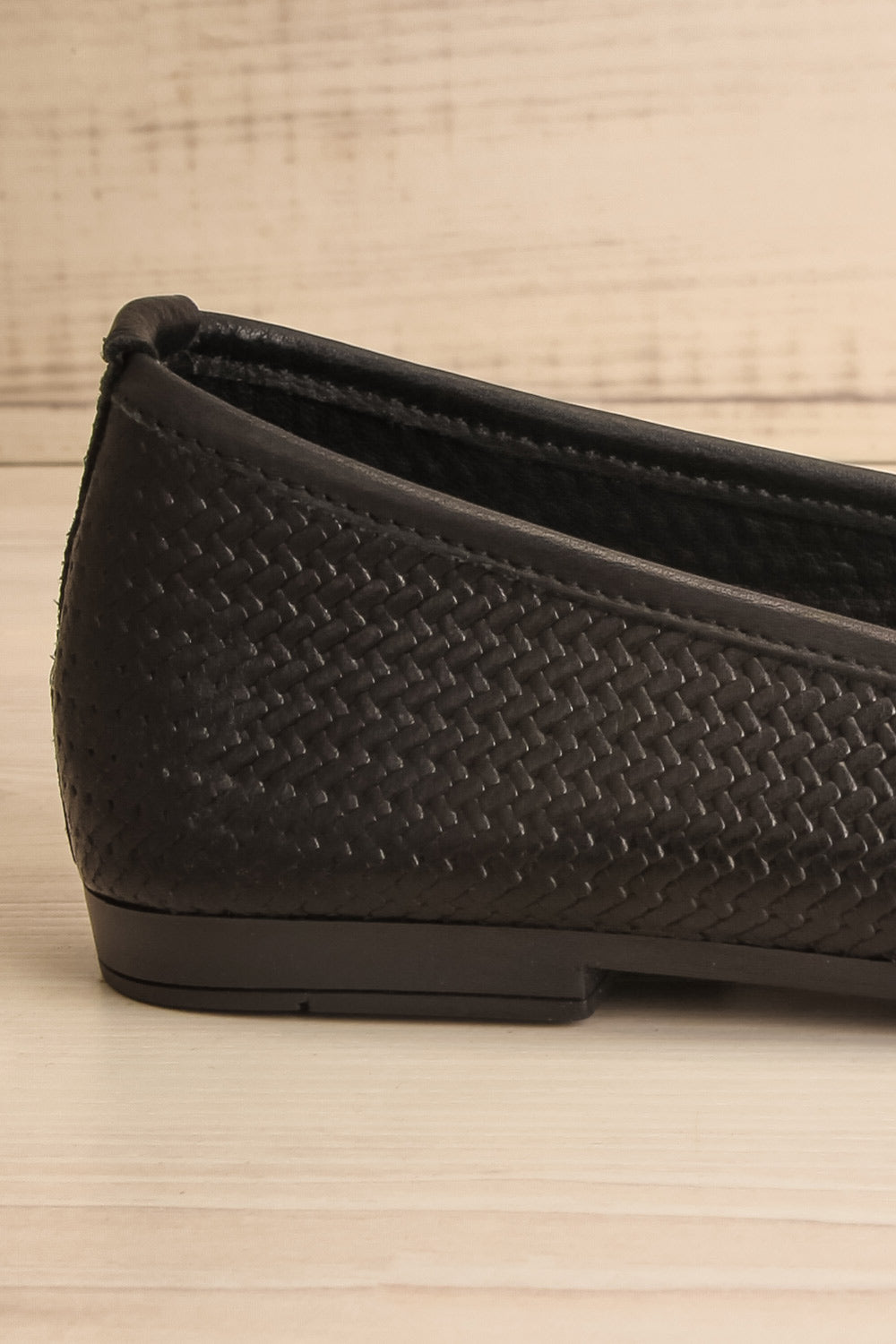 Kelowna Black Woven Leather Ballerina Flats | La petite garçonne side back close-up