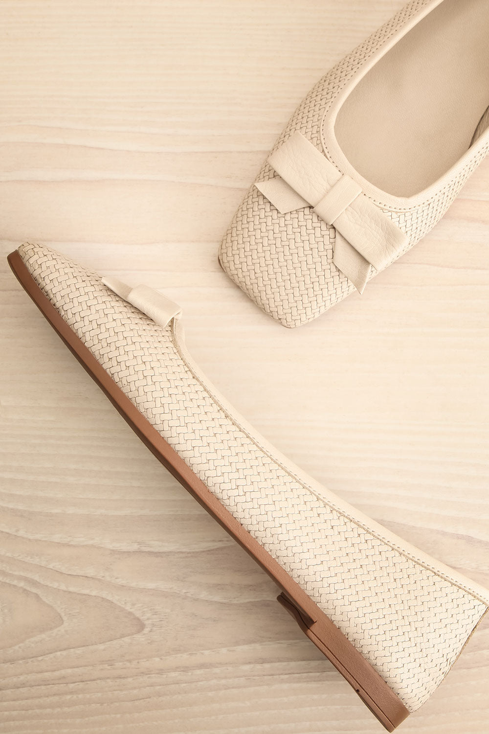 Kelowna Ivory Woven Leather Ballerina Flats | La petite garçonne flat view