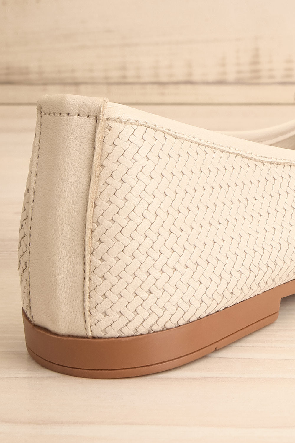 Kelowna Ivory Woven Leather Ballerina Flats | La petite garçonne back close-up