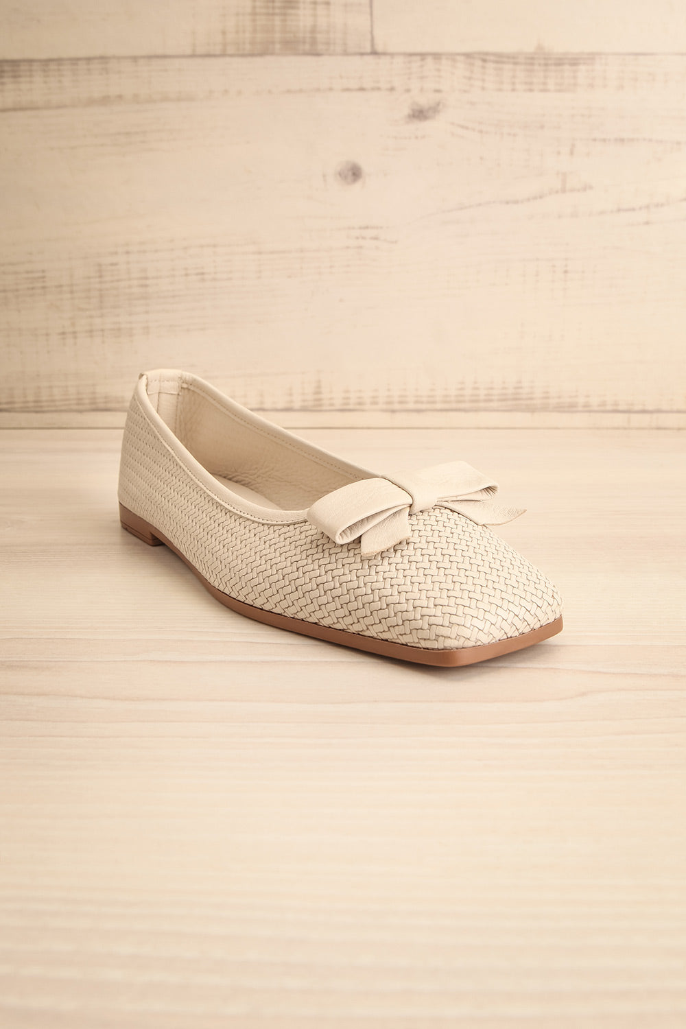 Kelowna Ivory Woven Leather Ballerina Flats | La petite garçonne front view