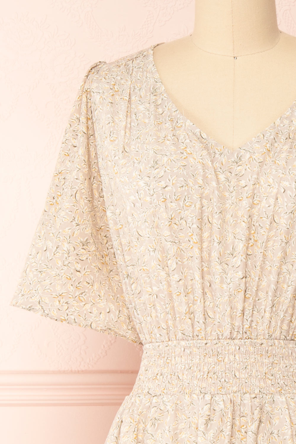 Melyssa Patterned Midi Dress w/ Butterfly Sleeves | Boutique 1961 front close-up