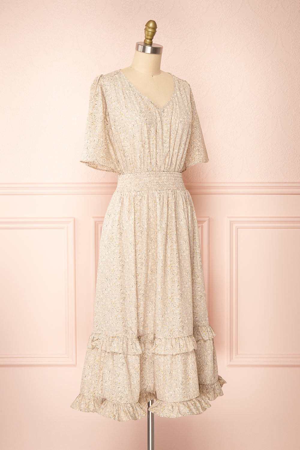 Melyssa Patterned Midi Dress w/ Butterfly Sleeves | Boutique 1961 side view