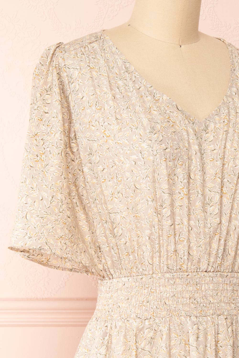 Melyssa Patterned Midi Dress w/ Butterfly Sleeves | Boutique 1961 side close-up