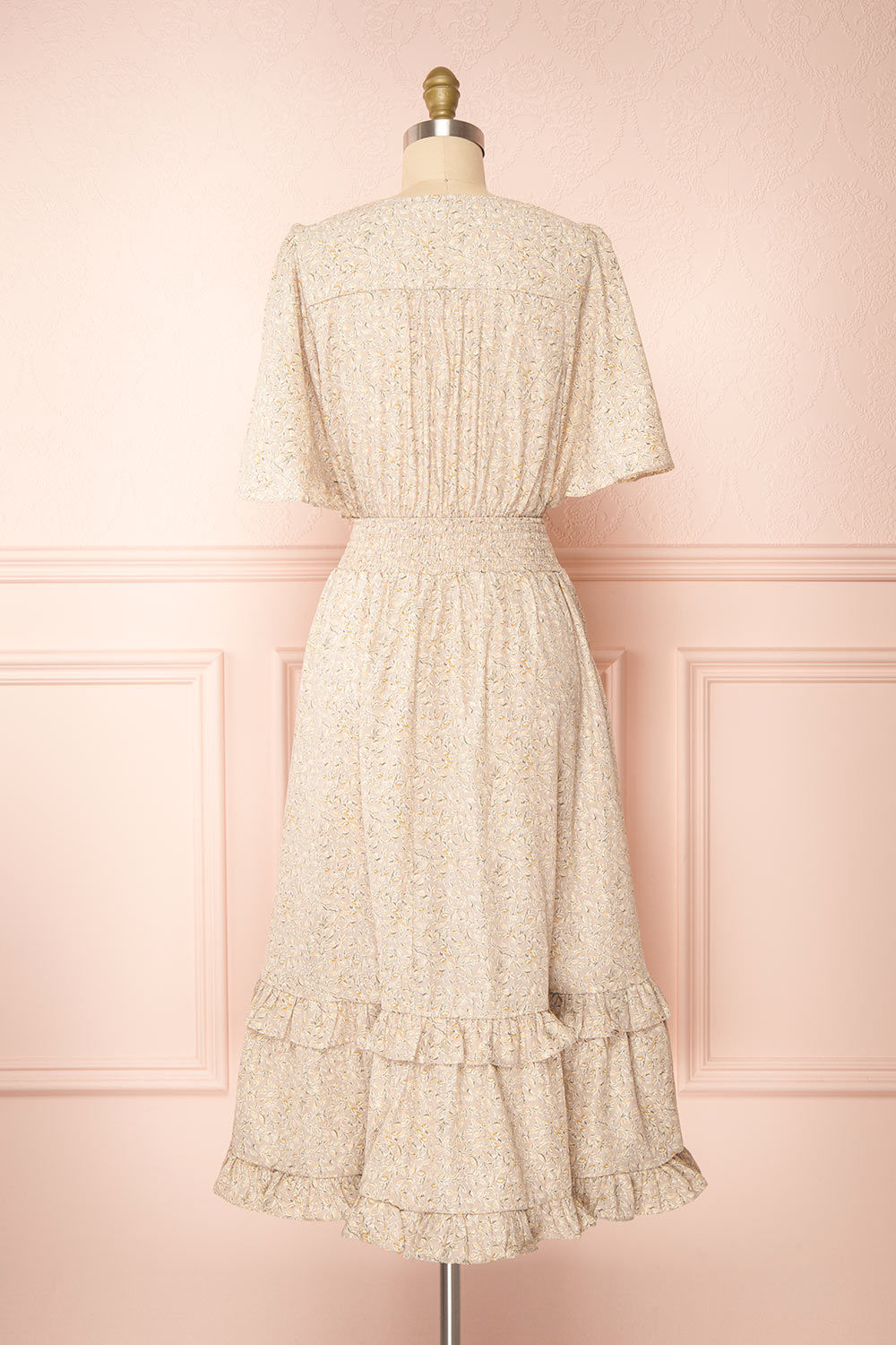 Melyssa Patterned Midi Dress w/ Butterfly Sleeves | Boutique 1961 back view