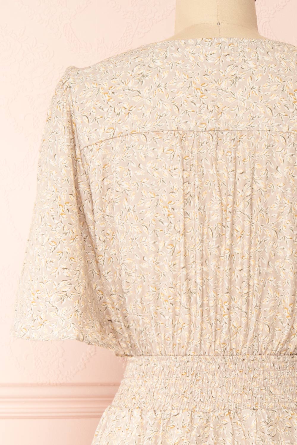 Melyssa Patterned Midi Dress w/ Butterfly Sleeves | Boutique 1961 back close-up