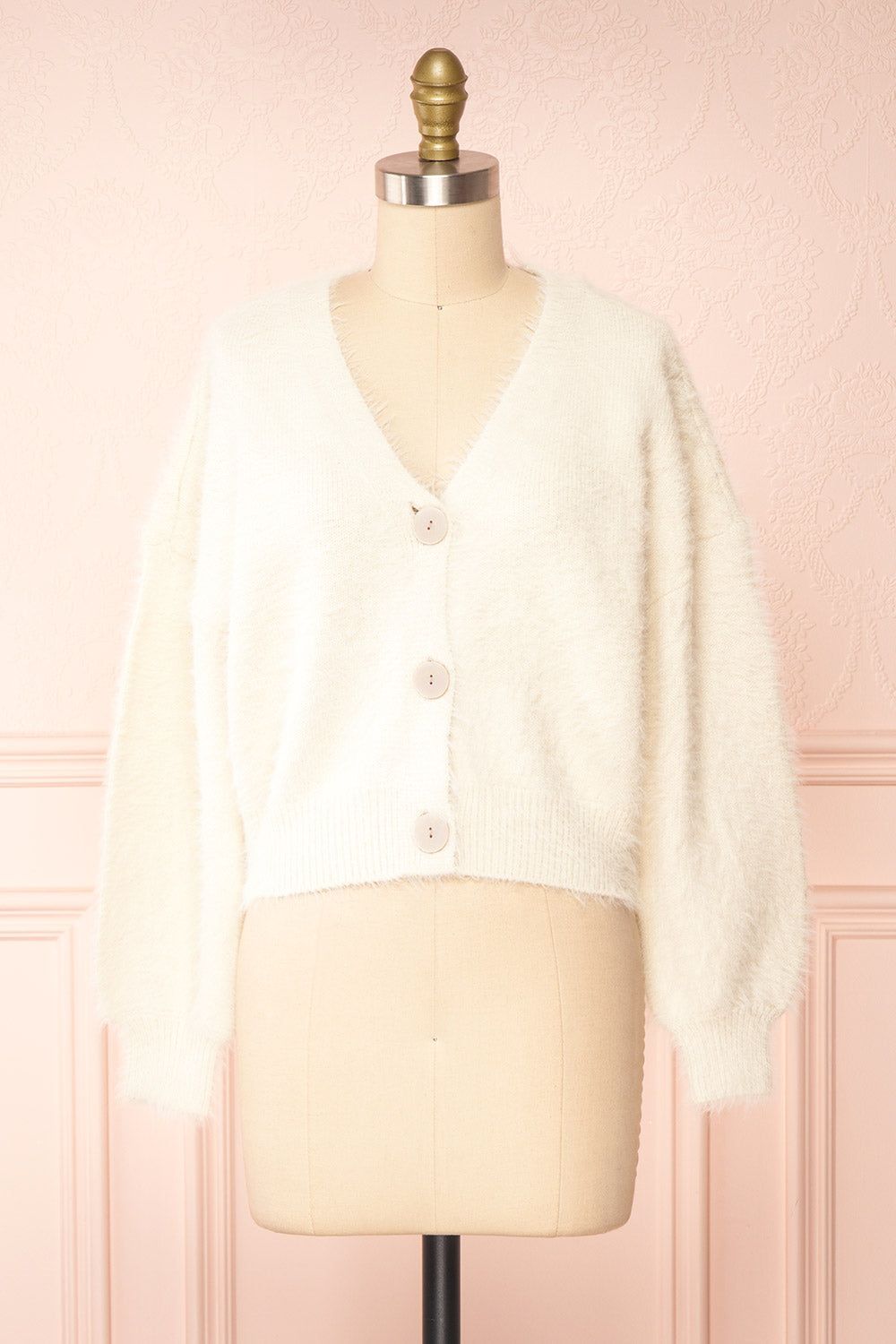 Merrow Cream Fuzzy V-Neck Cardigan Boutique 1861