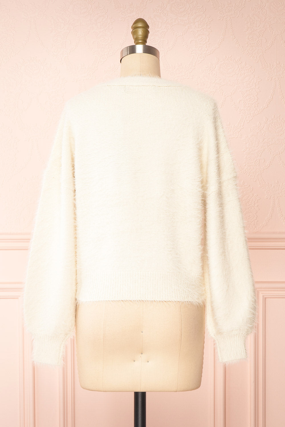 Merrow Cream Fuzzy V-Neck Cardigan | Boutique 1861 back view