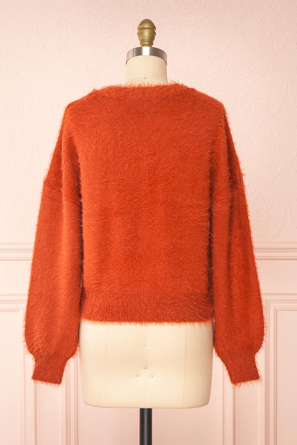 Merrow Rust Fuzzy V-Neck Cardigan | Boutique 1861 back view