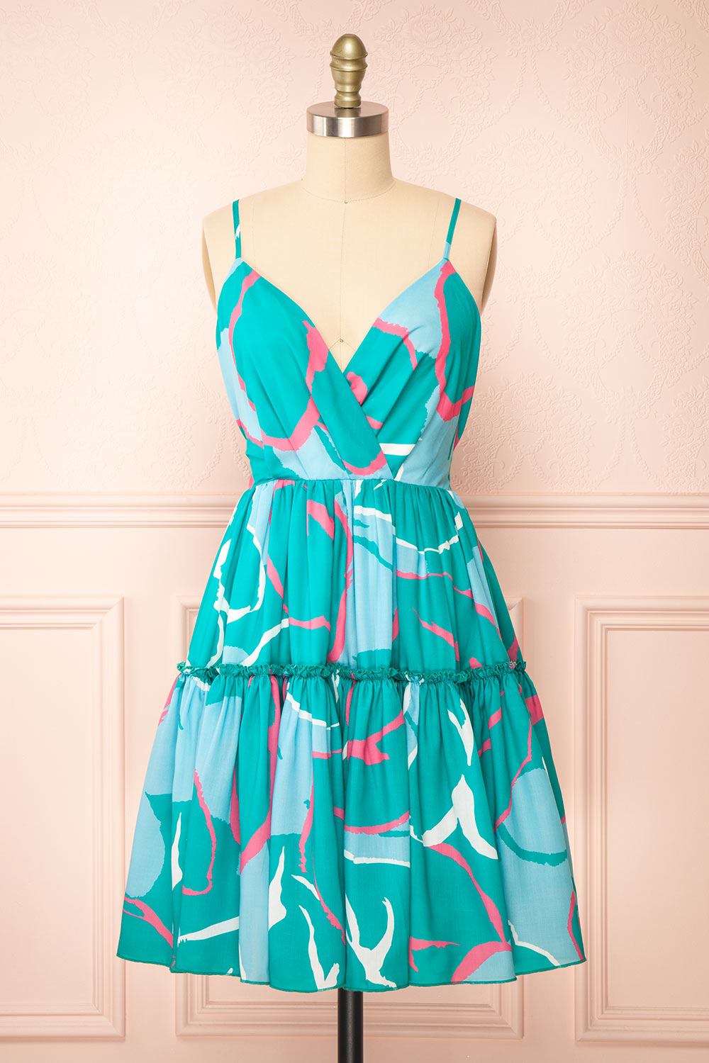 Merryweather Short A-line Dress w/ Abstract Print | Boutique 1861 front view