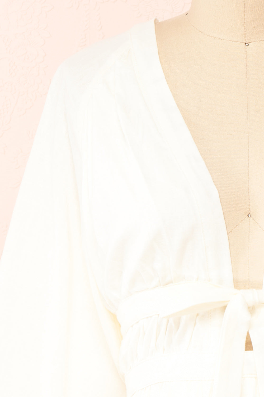 Mertille Short Ivory Dress w/ Long Sleeves | Boutique 1861 front close-up