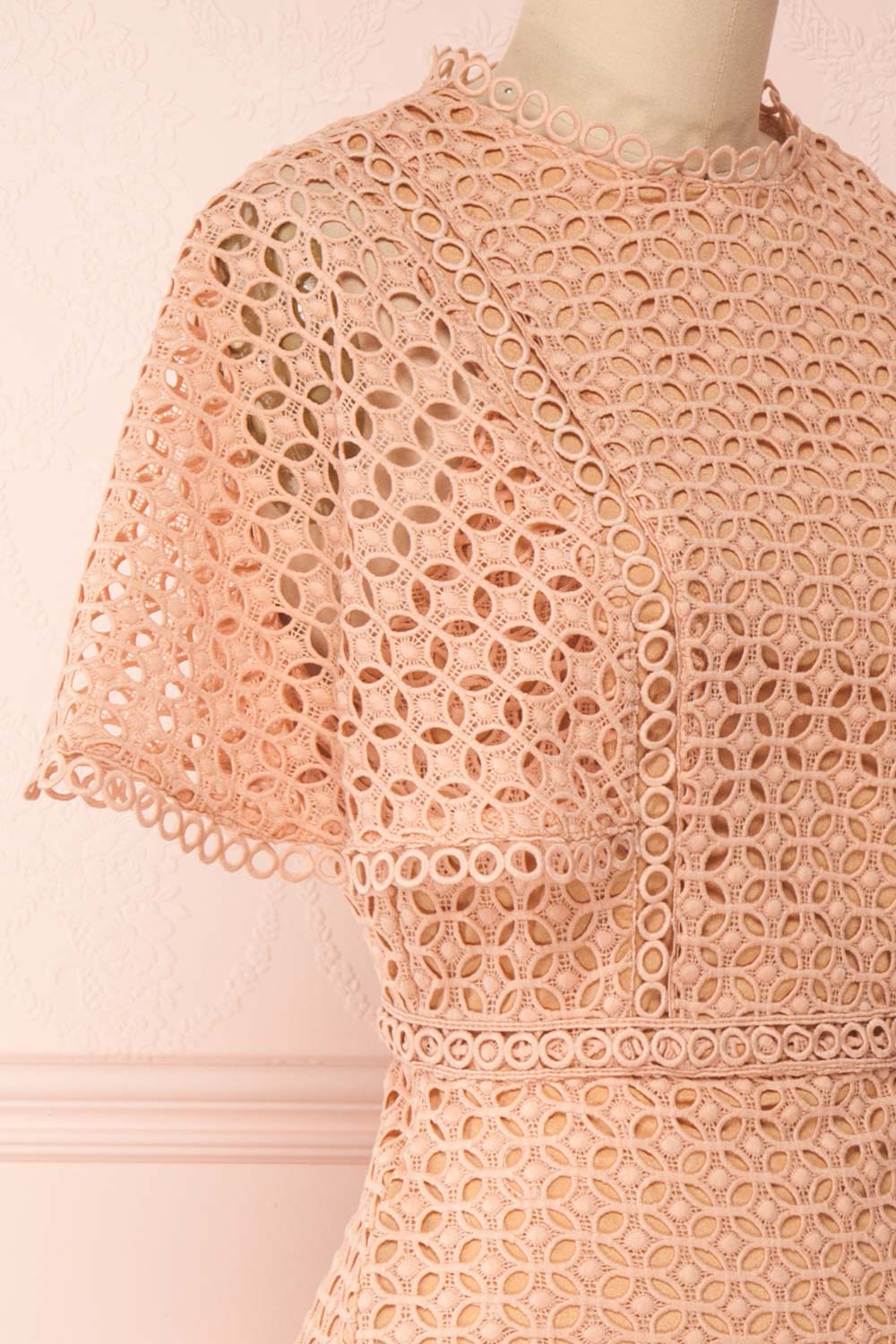 Micheena Pink Lace Fitted Cocktail Dress | Boutique 1861 side close-up