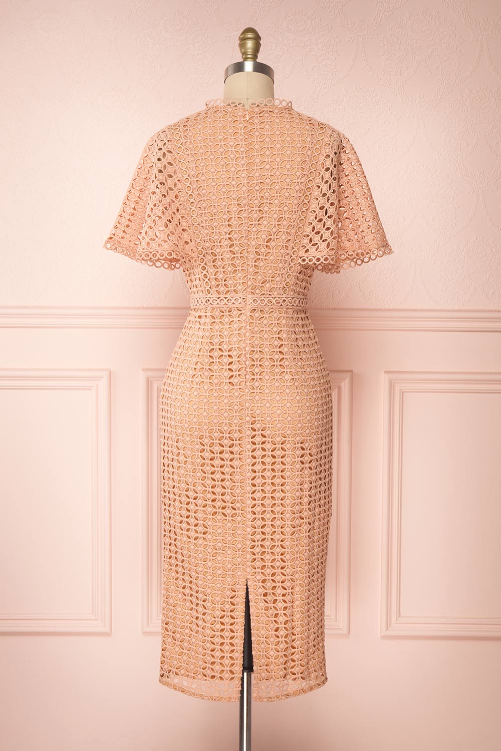 Micheena Pink Lace Fitted Cocktail Dress | Boutique 1861 back view