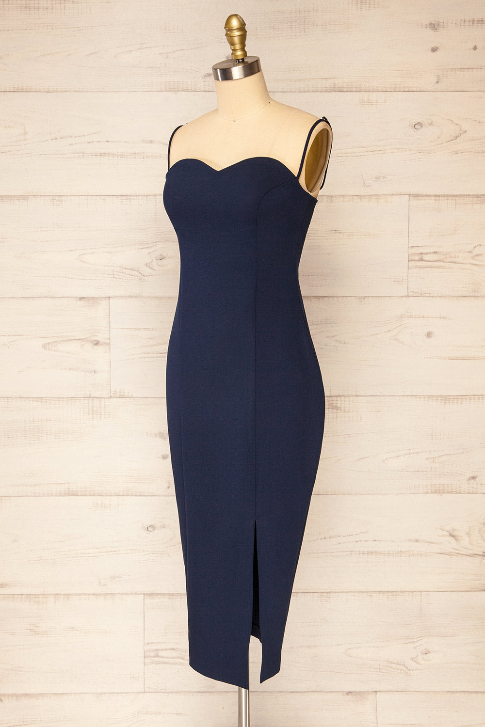 Miira Navy Fitted Midi Dress w/ Sweetheart Neckline | La petite garçonne side view