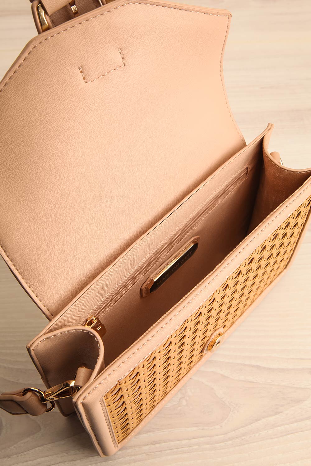 Mykhonos Blush Cane Crossbody Bag | La petite garçonne inside view