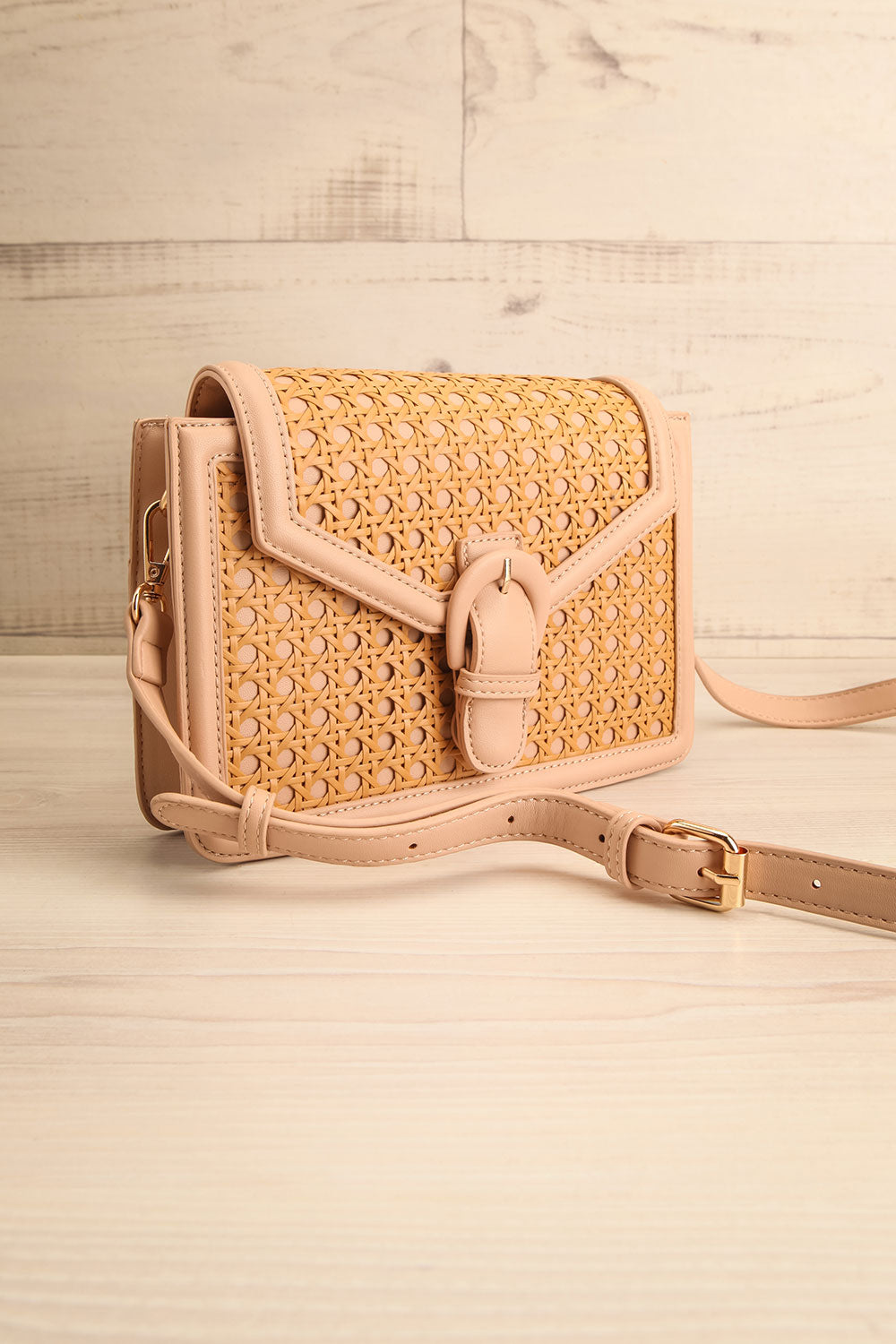 Mykhonos Blush Cane Crossbody Bag | La petite garçonne side view