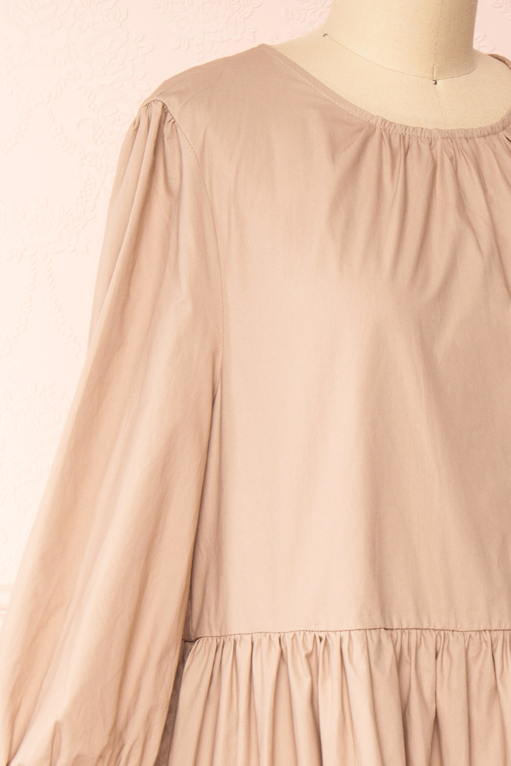 Mikki Beige Wide Layered Long Sleeve Dress | Boutique 1861 side close-up