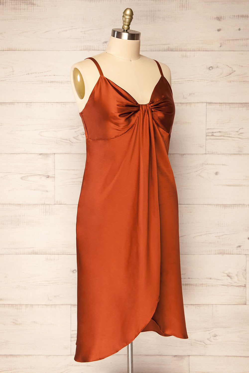 Mikoo Rust Midi V-Neck Slip Dress | La petite garçonne side view