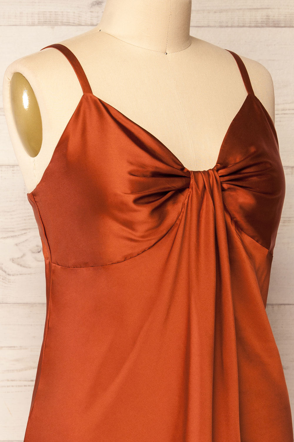 Mikoo Rust Midi V-Neck Slip Dress | La petite garçonne side close-up