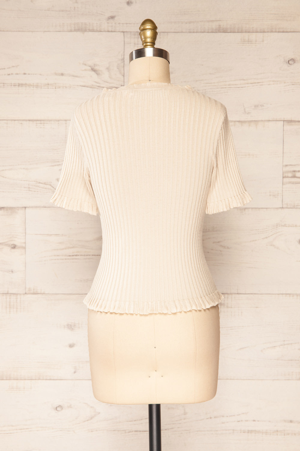 Mikro Beige Floral Short Sleeve Cardigan | La petite garçonne back view