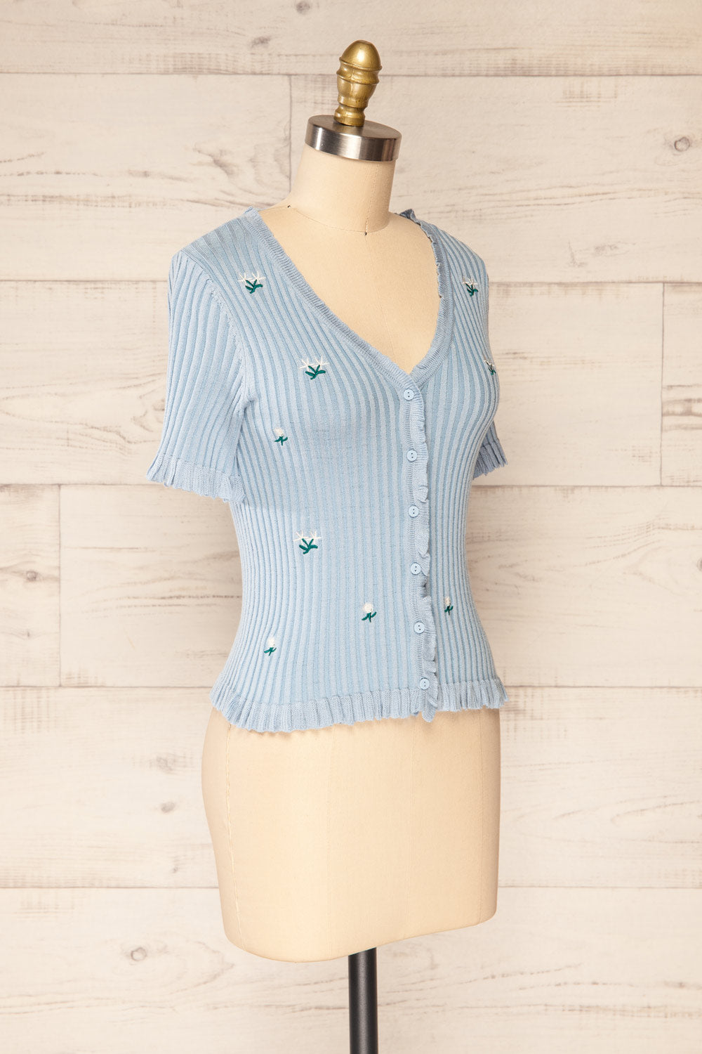Mikro Blue Floral Short Sleeve Cardigan | La petite garçonne side view