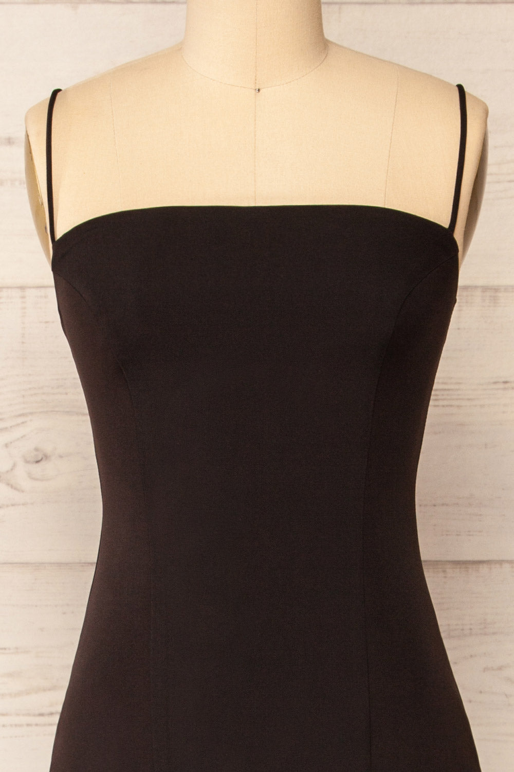 Milena Black Mermaid Gown with Slit | La Petite Garçonne front close-up