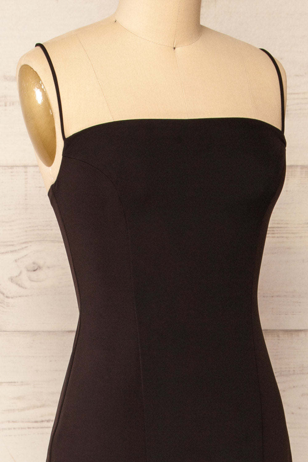 Milena Black Mermaid Gown with Slit | La Petite Garçonne side close-up