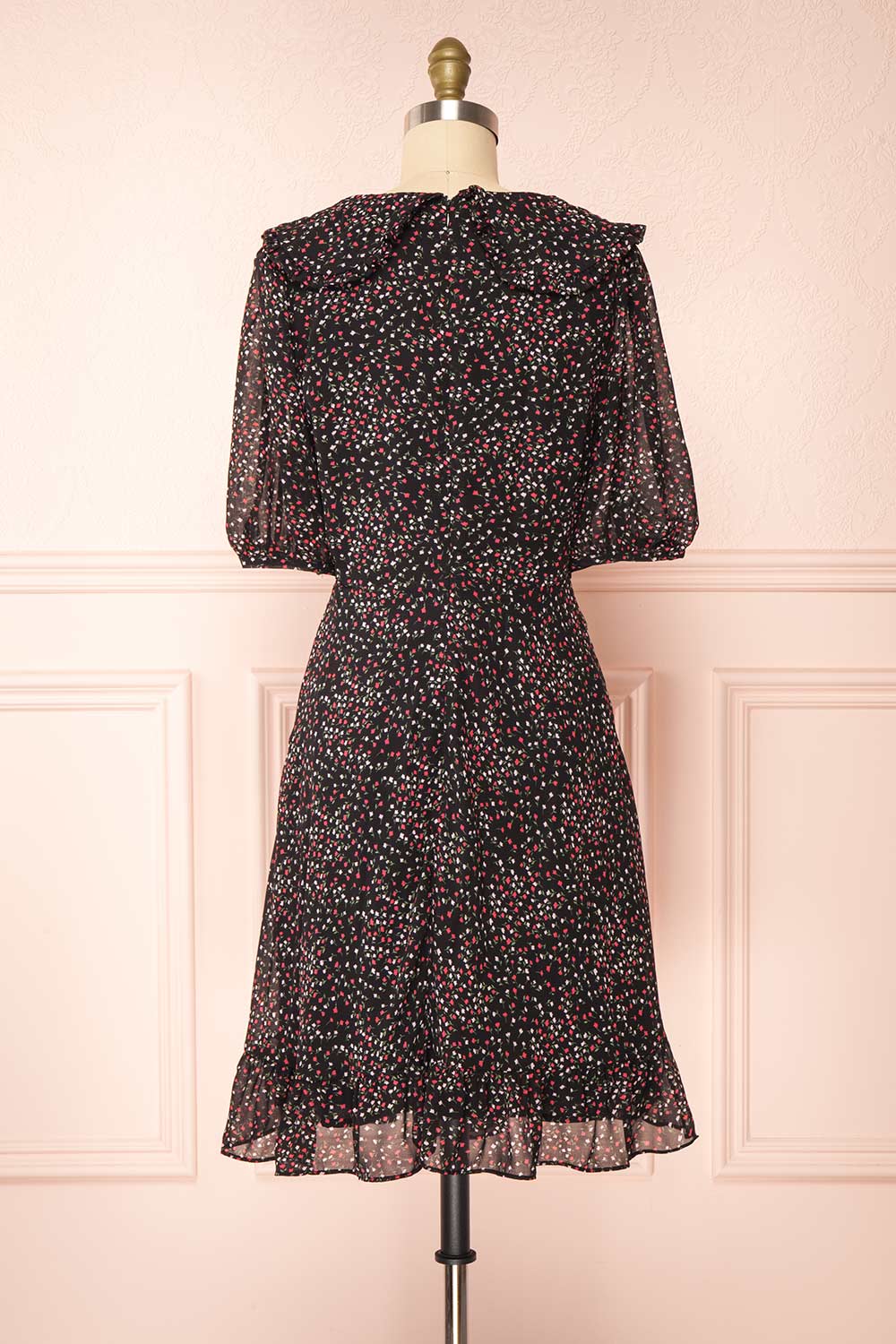 Milly Black Short Chiffon Dress w/ Puffy Sleeves | Boutique 1861 back view